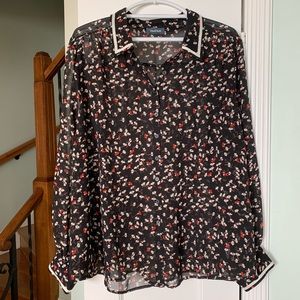 ModCloth sheer blouse. Ribbon trim. 3X. Black.